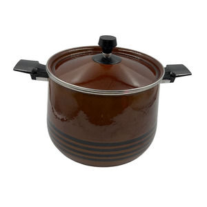 Vtg West Bend Brown Enamelware Scandia Bean Stock Pot W Lid Handles MCM